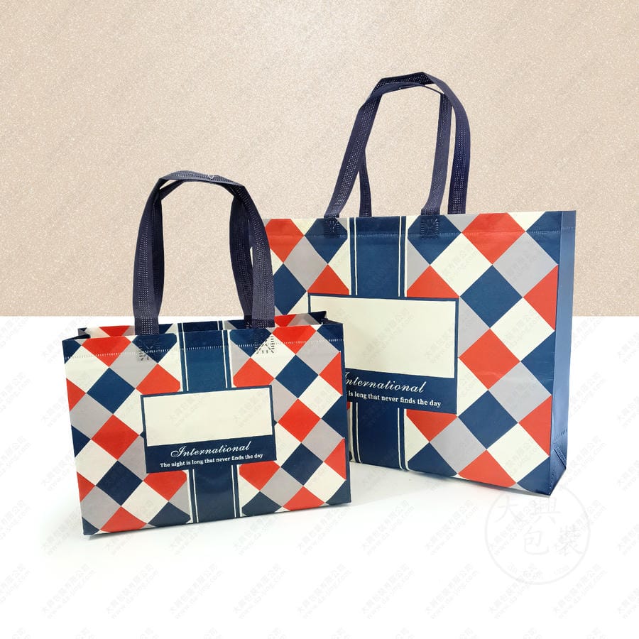 藍格子覆膜不織布手提袋