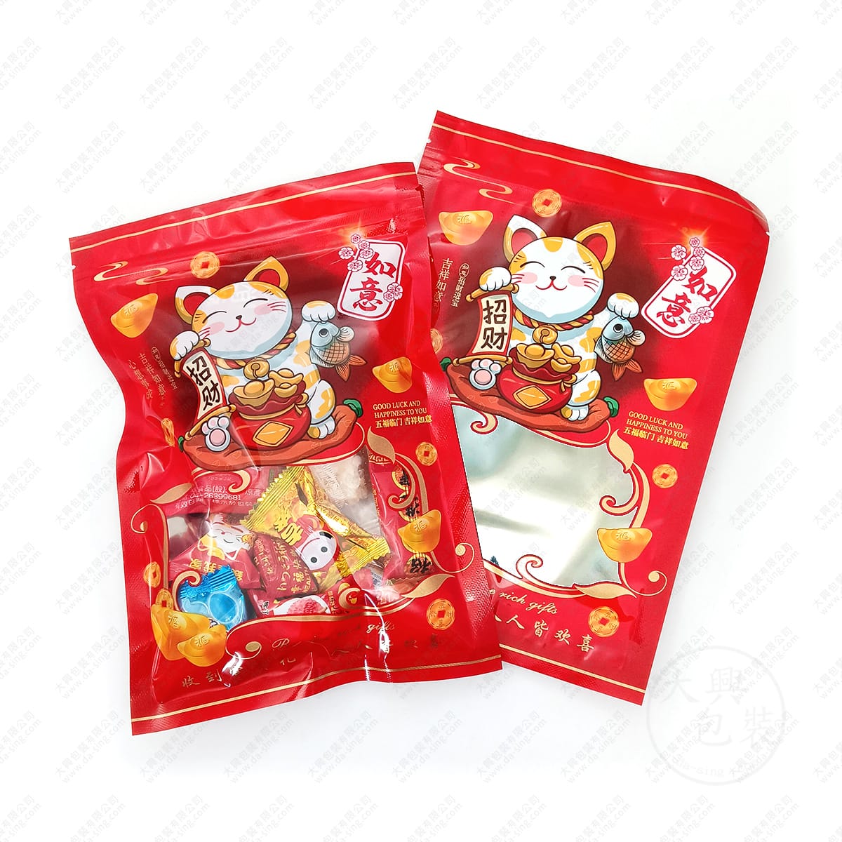 紅色招財貓鋁箔夾鏈平袋