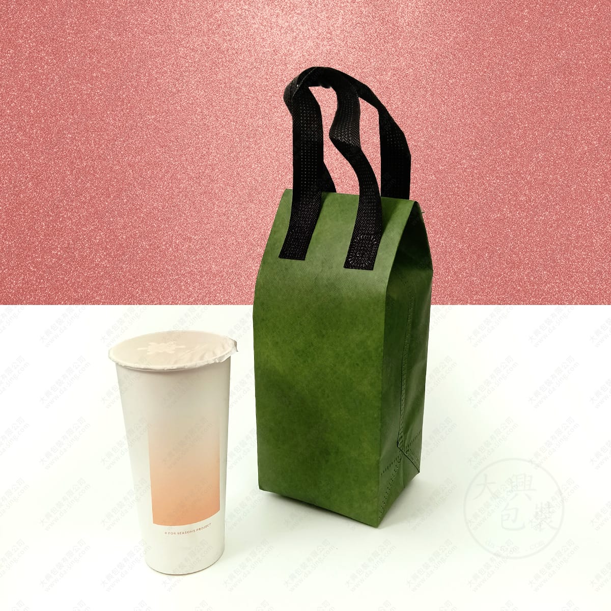 純色系鋁箔單杯保冷袋-綠色揉紋