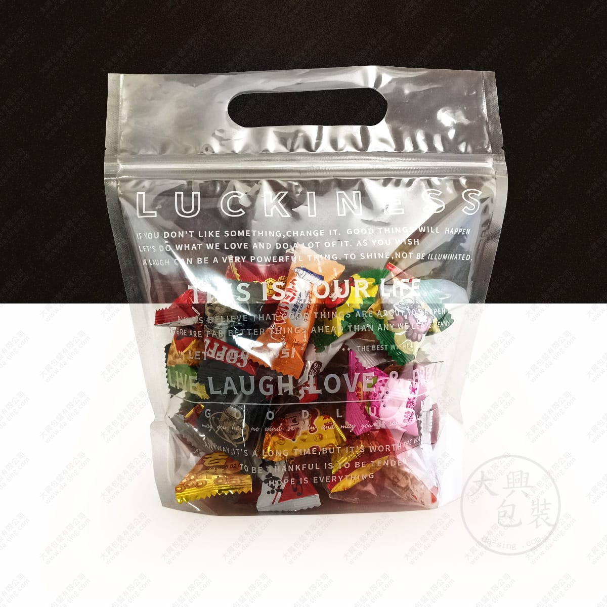 角形底英文白手提夾鏈立袋