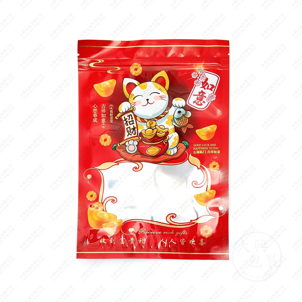 紅色招財貓鋁箔夾鏈平袋