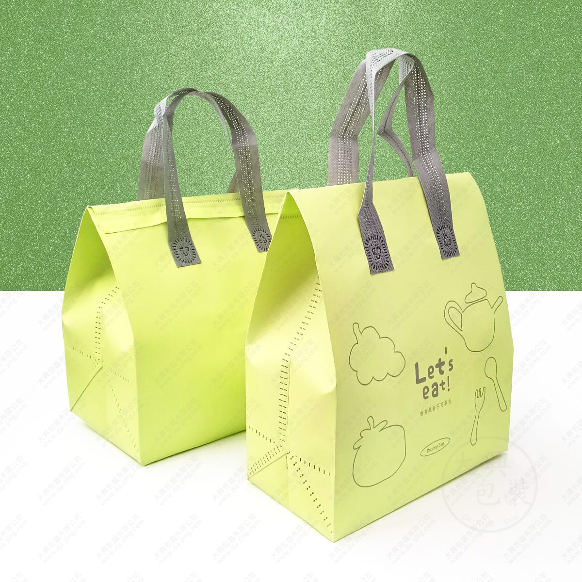Let's eat綠色鋁箔保冷袋-雙面展示