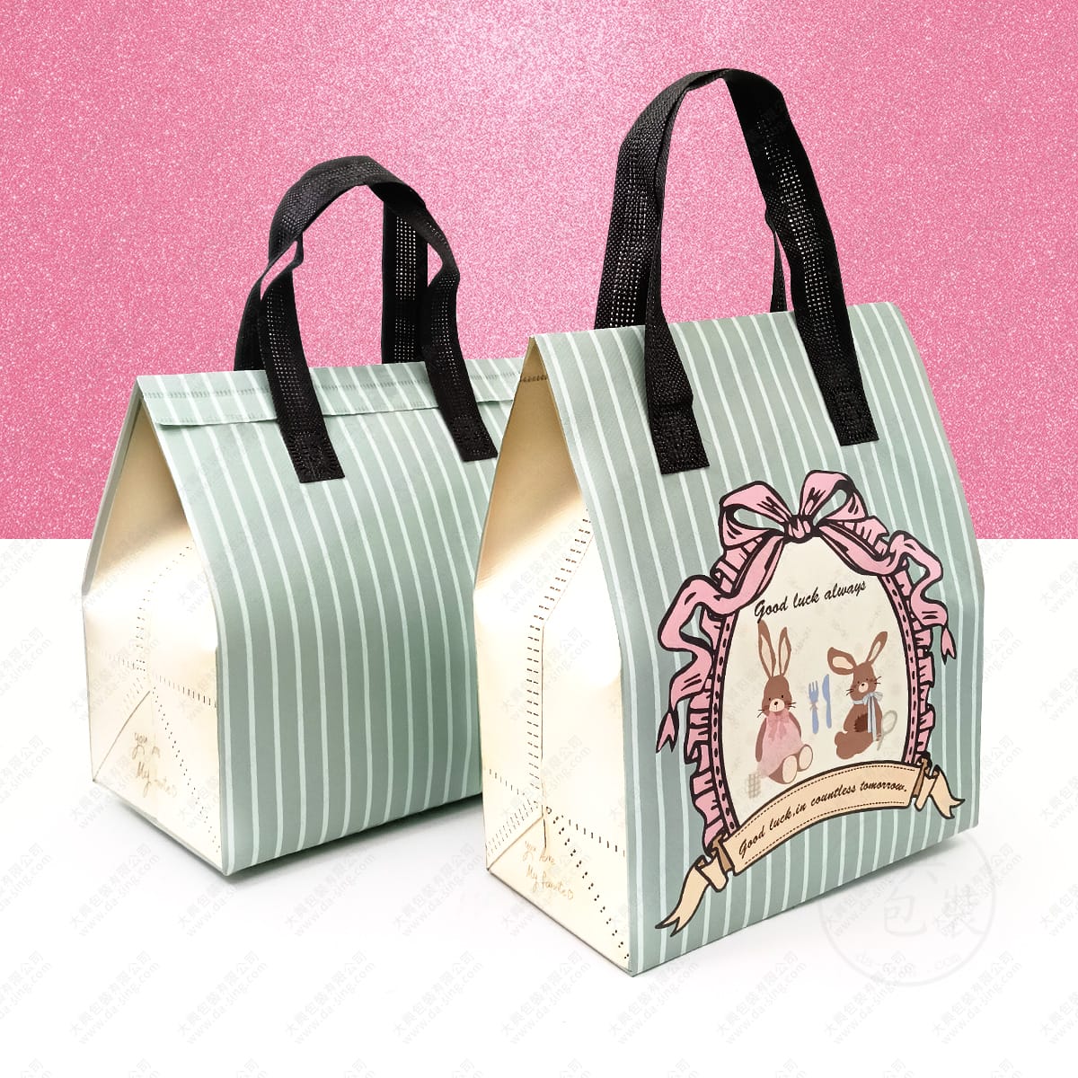 條紋小兔鋁箔保冷袋-雙面展示